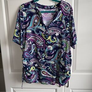 Lands End Plus Size 2X Paisley Print Rash Guard Swim Top